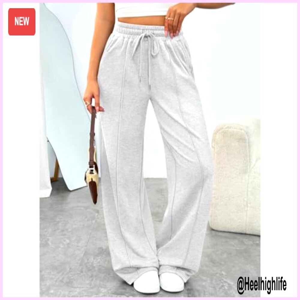 Wide Leg Sweatpants High Rise Barrel Lounge Track Pants Comfy Joggers - Picture 3 of 6